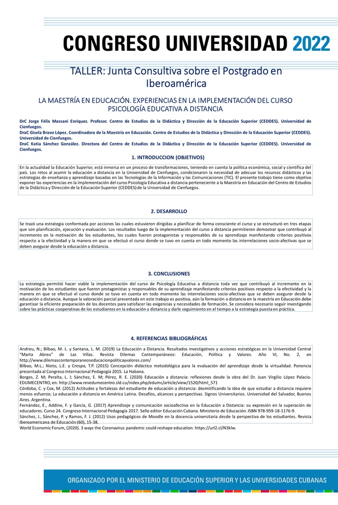 THE MASTER OF EDUCATION. EXPERIENCES IN THE IMPLEMENTATION OF THE PSYCHOLOGY COURSE