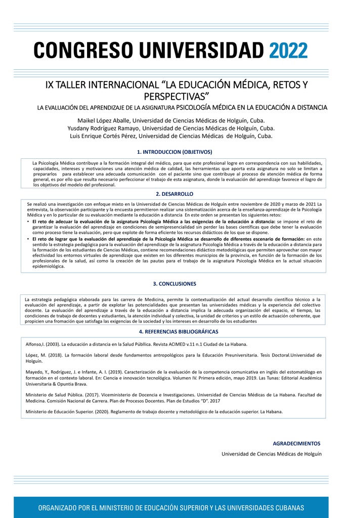 THE ASSESSMENT OF LEARNING IN THE SUBJECT OF MEDICAL PSYCHOLOGY IN DISTANCE EDUCATION