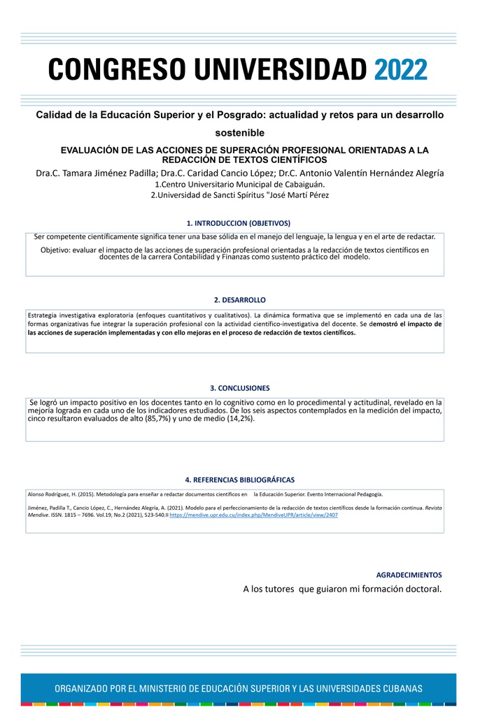 EVALUATION OF ACTIONS FOR PROFESSIONAL IMPROVEMENT ORIENTED TO THE DRAFTING OF SCIENTIFIC TEXTS