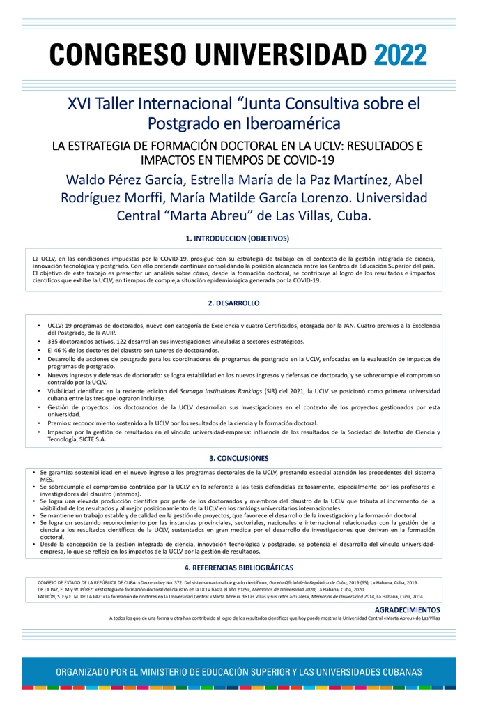 THE DOCTORAL TRAINING STRATEGY AT THE UCLV: RESULTS AND IMPACTS IN TIMES OF COVID-19