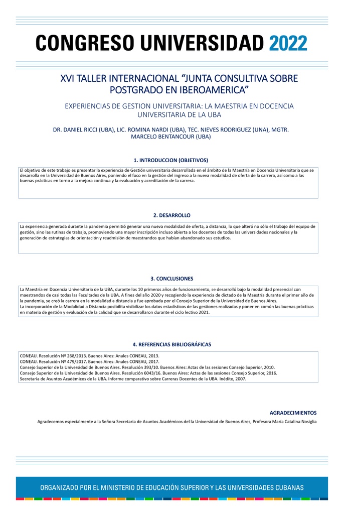 University management experiences: the Master's Degree in University Teaching at the UBA