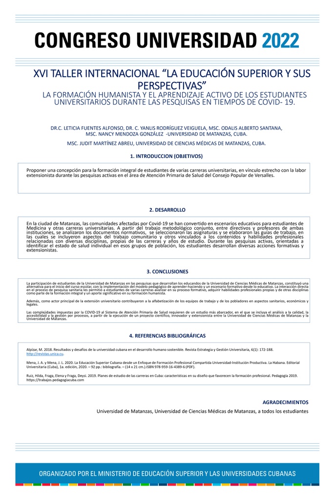 Humanist formation and active learning of college students during active research in times of Covid-19.