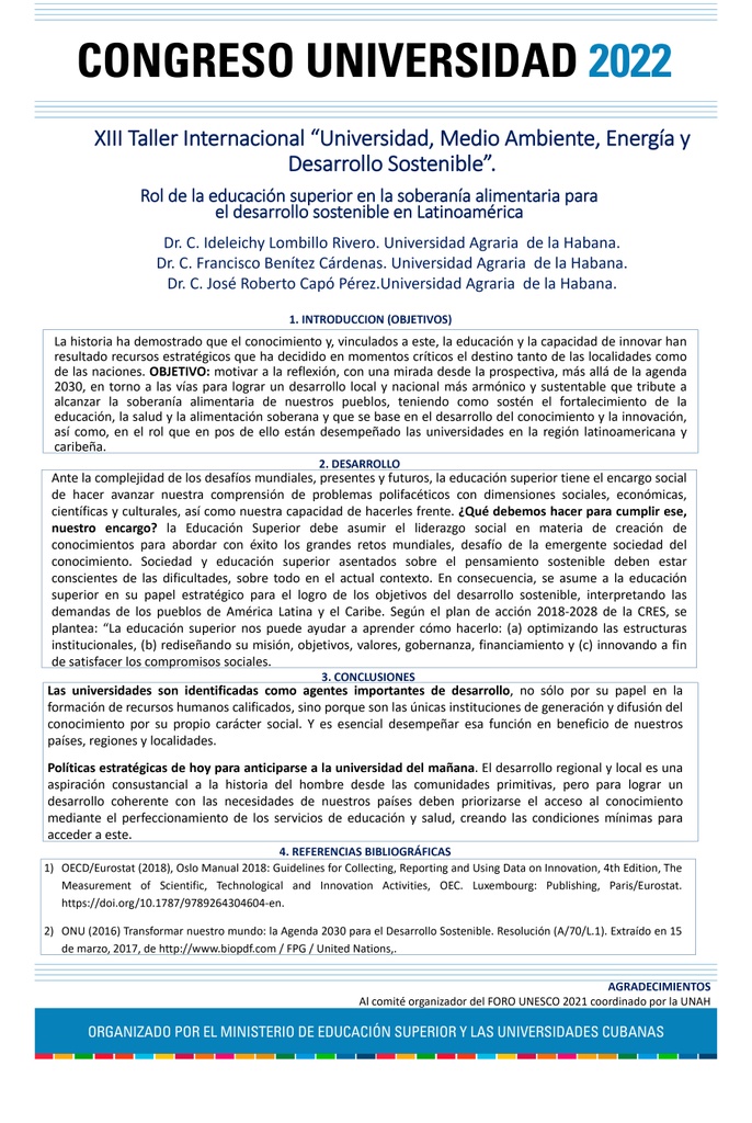 Role of higher education in food sovereignty for sustainable development in Latin-American